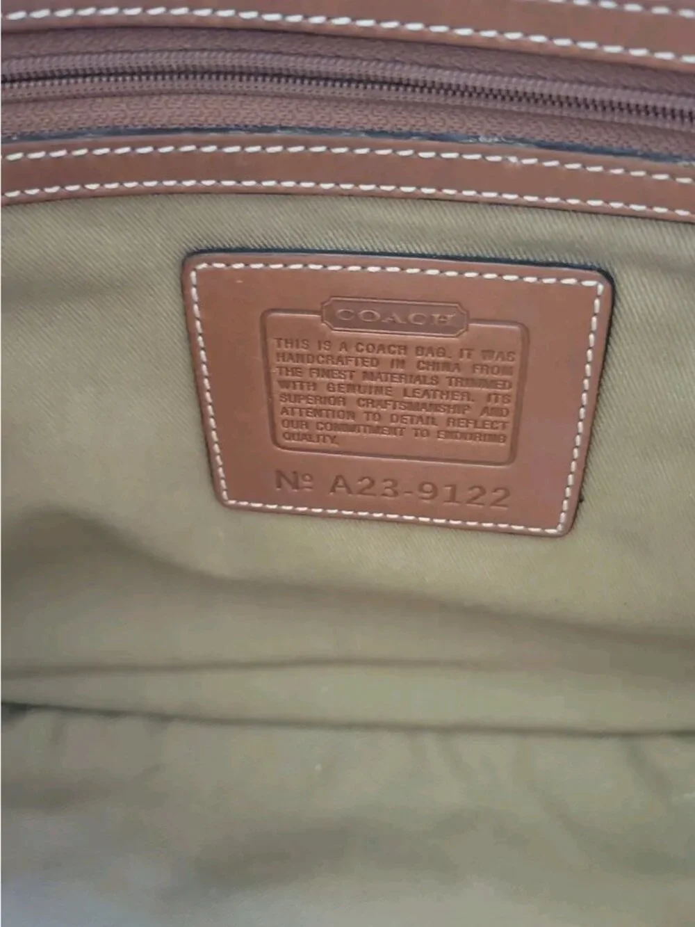Vintage Coach Khaki Canvas Brown Leather Flap Saddle Bag Crossbody
